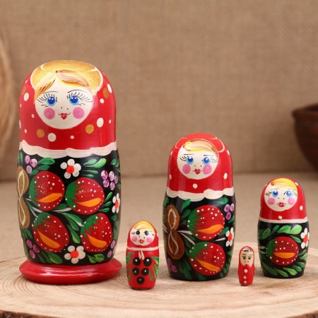Nesting doll "Anastasia", black dress, 5 doll, 16 cm