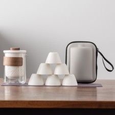 A set for a tea ceremony of 7 items per 6 people: a cup 50 ml, a kettle 400 ml, white