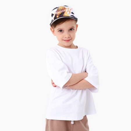 Baby cap for the boy "Anime", white color, rr 52-54 5-7 years-10