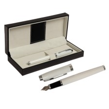 Gift feature, in the leatherette case, white body with silver