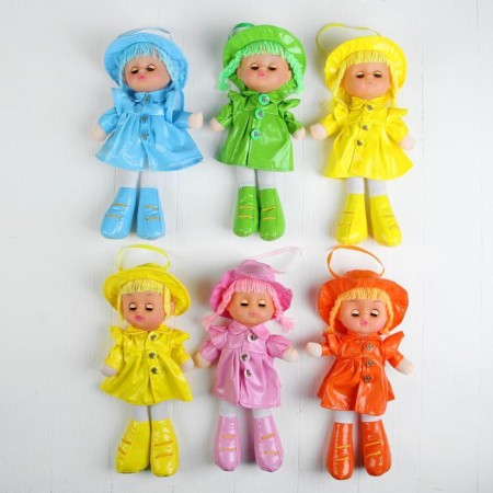 Soft toy "Doll", in a leather sundress and hat, Mix color-2