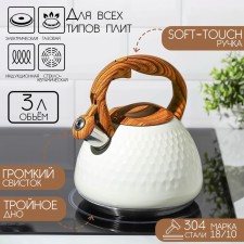 A kettle with a stainless steel whistle Magistro Heat, 3 L, TRS, Induction, Soft-Touch pen, white color