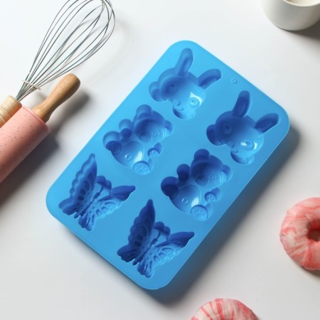 The form for baking the share "Animals. Zoo ”, silicone, 26 × 17 cm, 6 cells (7.2 × 6.4 cm), mix color-2