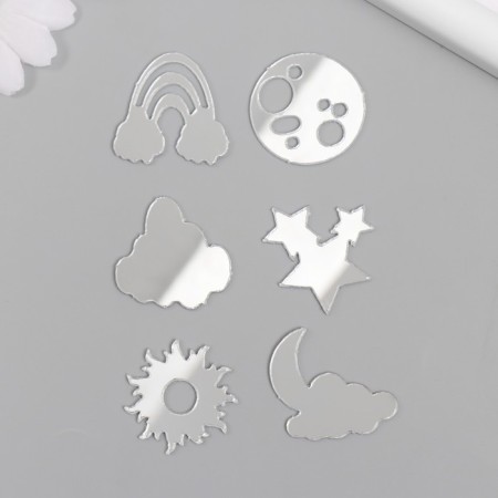 Decor for creativity plastic mirror "Sun, stars and clouds" set 6 pcs