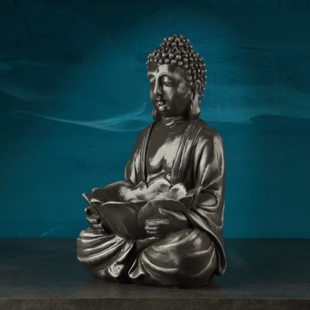 Piggy bank "Buddha with lotus" Gray stone, 31cm