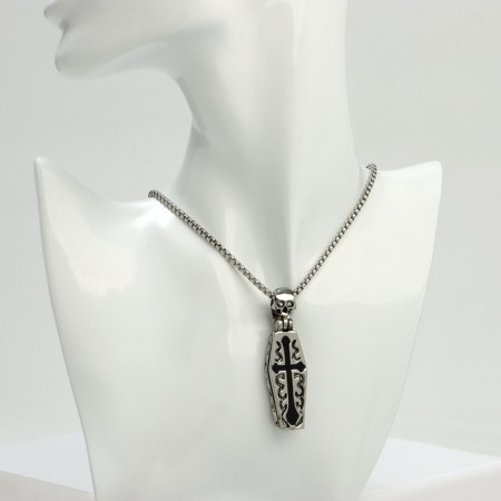 The pendant "coffin" with a skeleton, black color in black silver, l = 70 cm-4