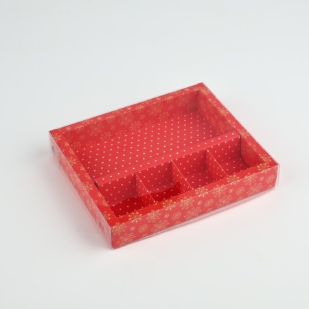 Box for 4 sweets and chocolate with cells "Snowflakes" 18.8 x 15.7 x 3 cm, New Year-1