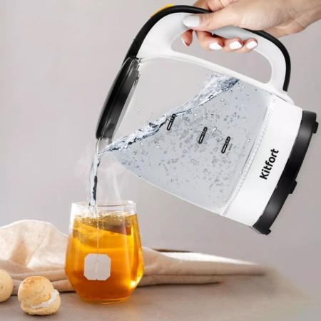 Electric kettle KitFort KT-6192, glass, 1.7 l, 1850-2200 W, white-black-3