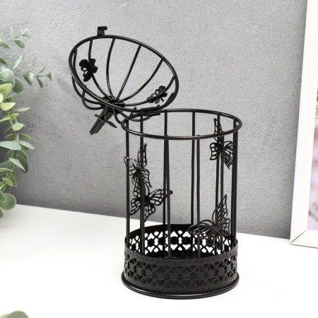 Climb metal 1 candle "Bird and a cage with butterflies" black 21.5x10x10 cm-2
