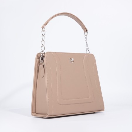 Women's bag El Masta with a zipper, external pocket, long belt, beige color-3