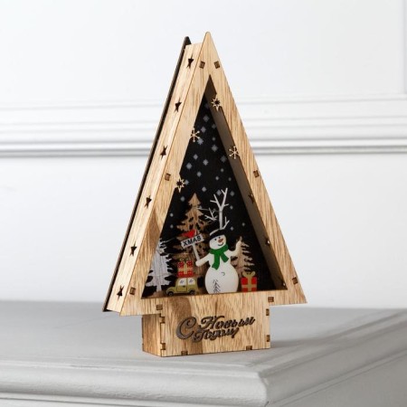 LED figure "Snowman" 14 × 22.5 × 4 cm, wood, batteries AAAX2 (not in the kit), glow warm white-1