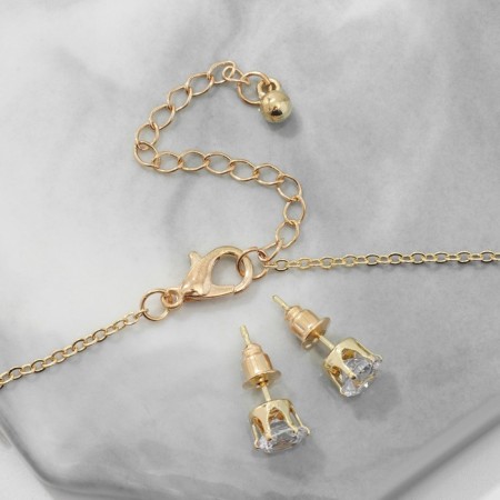 Set 2 objects: earrings, pendant "tooth", white-pink color in gold, 40 cm-1