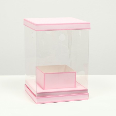 Box for flowers with a vase and PVC windows are folding, pink, 16 x 23 x 16 cm-1