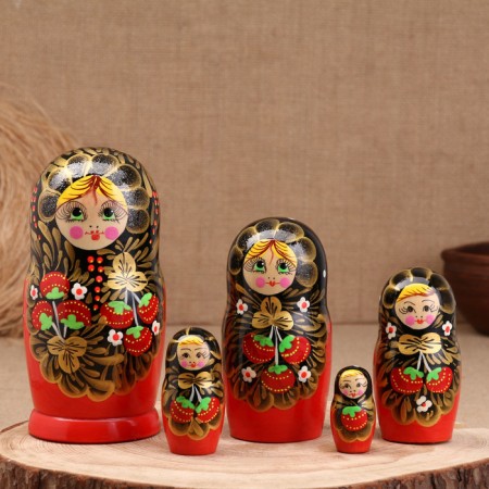 Matryoshka "Martha", black scarf, 5-doll, 19 cm