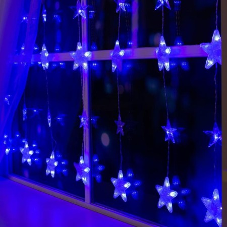 Garland "fringe" 2.4 × 0.9 m with nozzles "stars", IP20, transparent thread, 186 LED, glow blue, 8 modes, 220 V-1