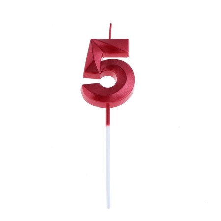 Candle in the cake on the skewer "Fine", the number "5", 5 cm, red-5