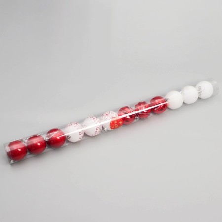 Set of balls plastic D-6 cm, 12 pcs "Agnet" patterns, red-white-1