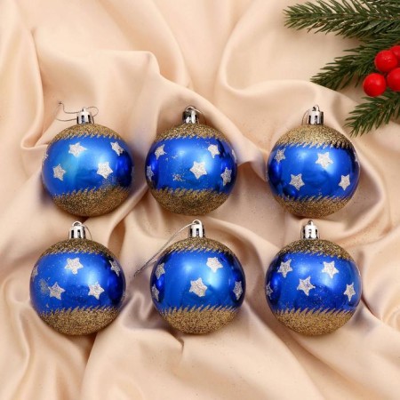 Set of balls plastic D-6 cm, 6 pcs "Fairytale Night" golden blue
