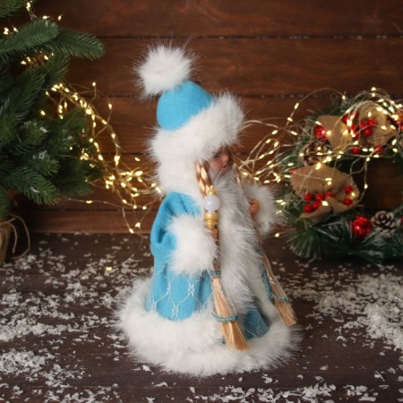 Snow Maiden "in a fluffy fur coat, with a flashlight" moves, with a backlight, 30x18 cm, blue-1