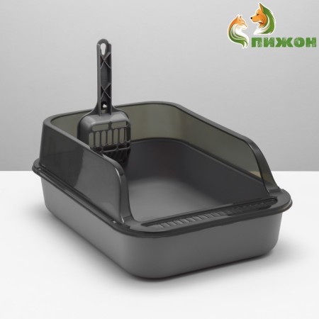 Toilet with transparent sides with a scoop and filter, 40 x 28 x 16 cm, gray-1