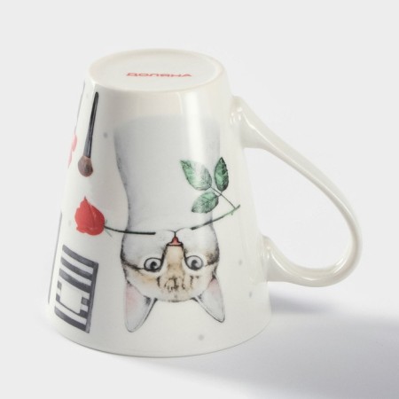 Porcelain share mug "Kotik", 320 ml, white color-2