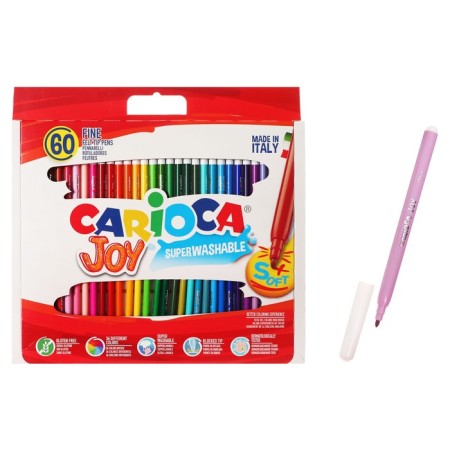 Fleeters 36 colors 60 pieces, carioca "Joy", thin tip, persistent, easily washed off and non -toxic ink, maxi packaging, cardboard pencil case-4