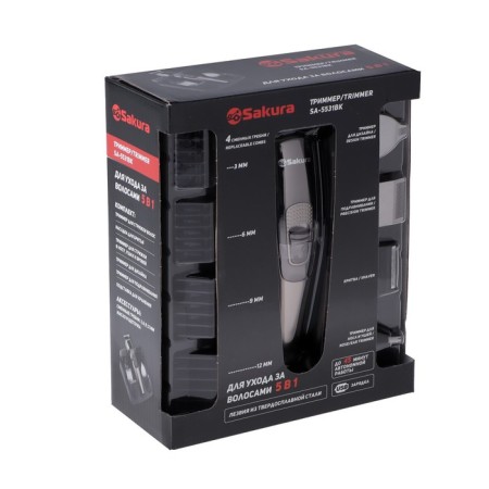 Trimmer Sakura SA-5531BK, for beard/mustache/head, 3-12 mm, 9 nozzles, battery, black-6