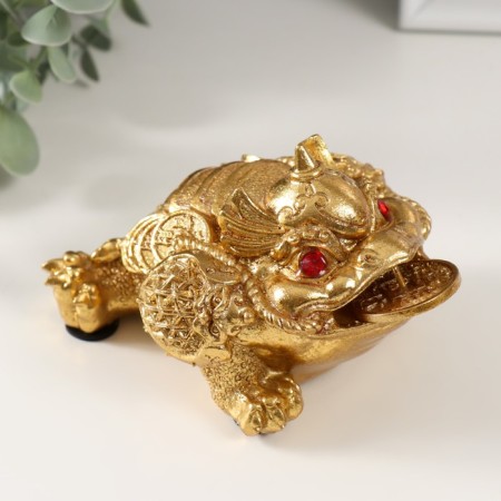 NECSK Polystone "Toad with reins and coin in the mouth" 9.5x12.5x6.5 cm