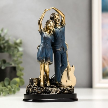 Souvenir Polystone "A couple - a date for the guitar" silver with blue 19x8x12 cm mix-7