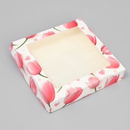 Confectionery packaging, a box with lamination "Tulips", 20 x 20 x 4 cm