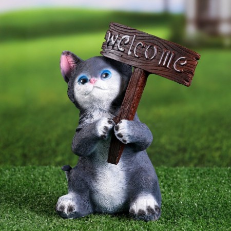 Garden Figure "Kitten Welcome" 12x12x25cm-1