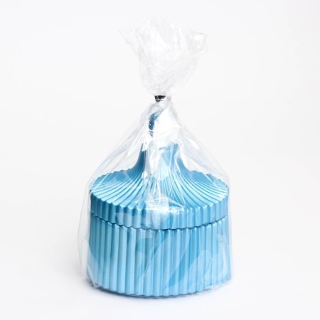 Candle "Dome" in a candlestick with narrow faces of gypsum with a lid, 7.5x9 cm, blue-6