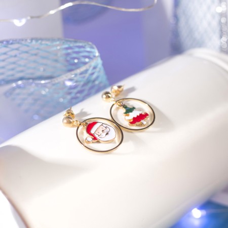 Earrings "Santa Claus" and Christmas tree, colored in gold-2