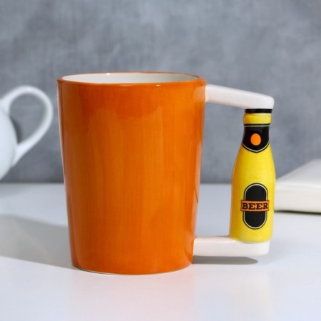 Beer mug ceramic Beer Happy, 400 ml, orange color-2