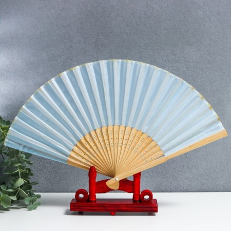 Fan bamboo, textiles h = 21 cm "monocet" in a box, gently blue-1