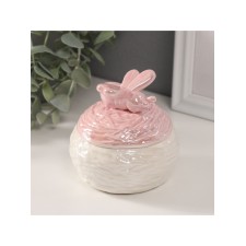 Шкатулка керамика "Пчёлка на улье" розовый перламутр 8,5х8,5х8 см