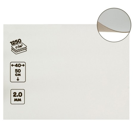 Binding cardboard (shell -shaped) 2.0 mm, 40 x 50 cm, 1250 g/m2, white
