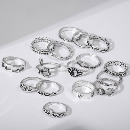 Set of rings 16 pieces of "Assorted" Astronomy, size mix, color black silver-1