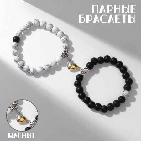 Bracelets "Demetrons" on a magnet, heart, black and white color in silver