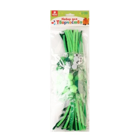 Set for creativity from wire with pile, pompons, eyes No. 7, green color-2