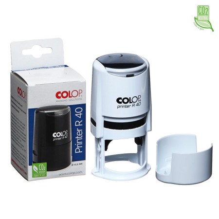 Equipment for round printing automatic Colop Printer R40, diameter 41.5 mm, with a lid, white body