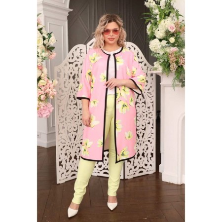 Cardigan female, size 58, white, pink color-3