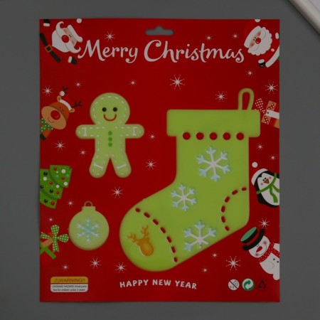 Stick phosphorus plastic "Christmas sock and gingerbread" set 3 pcs 28.5x23.5 cm-1