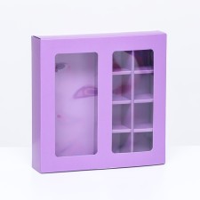 Box for 8 sweets + chocolate, with a window, lilac, 17.7 x 17.7 x 3.8 cm