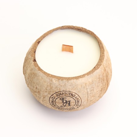 Candle in the coconut aromatic, white tea, soy wax, 8x10 cm, in the box-4