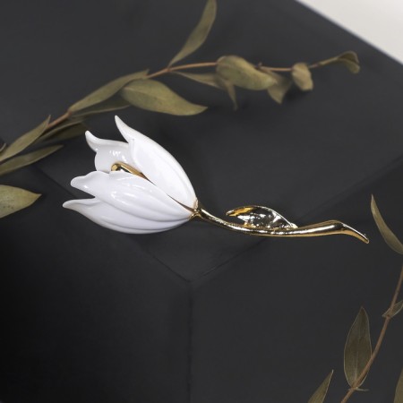 Brooch "Flower" lily, white color in gold-3