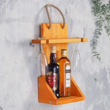 Wooden shelf for a bottle and glasses, 40x33x13 cm