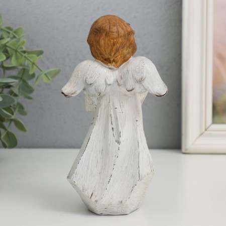 Souvenir Polystone "Angel in beige toga with a heart" 6x8.5x16 cm-4