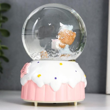 Souvenir polystone water ball light, music "Bear and cake" d = 8 cm mix 12.5x8x8 cm-4