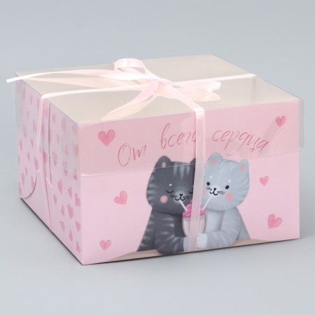 Capcake box, confectionery packaging, 4 cells "from the entire heart", 16 x 16 x 10 cm-1